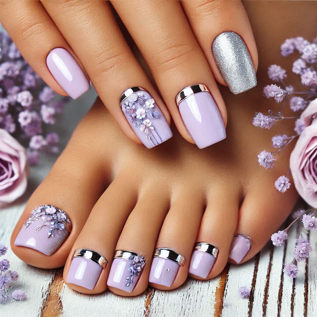Soft Lavender Pedicure with Silver Accents