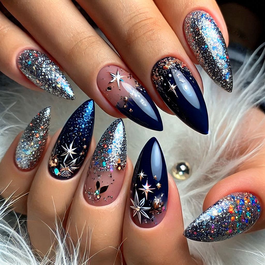 Starry Night Almond Nails