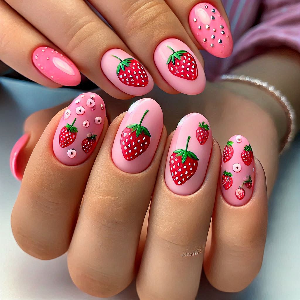 Strawberry Pink Gel Nails