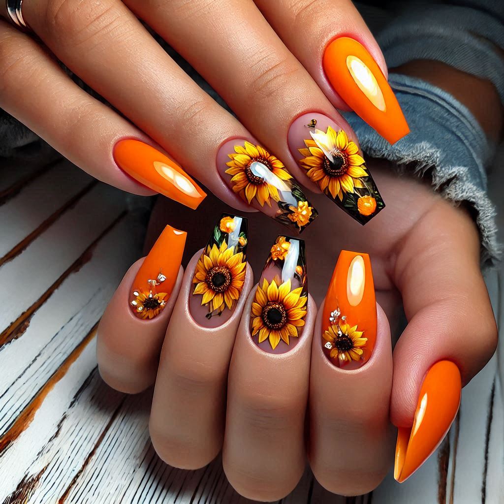 Sunflower Accent Nails