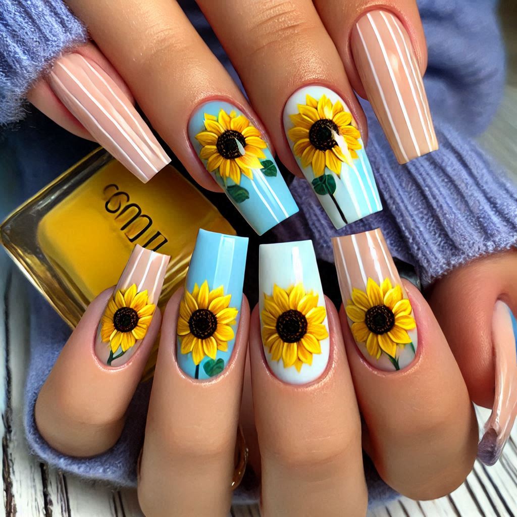 Sunflower Gel Nails