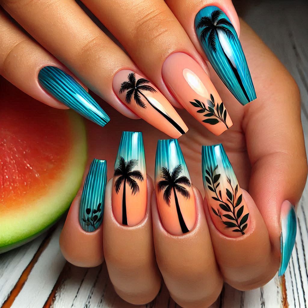 Tropical Palm Tree Nails