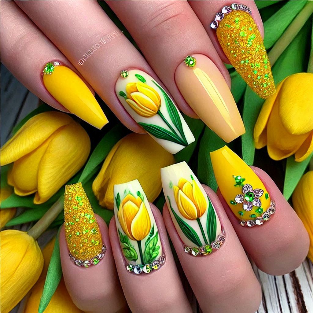 Vibrant Yellow Tulip Nails