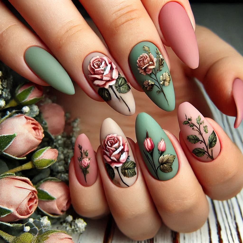 Vintage Rose Garden Nails