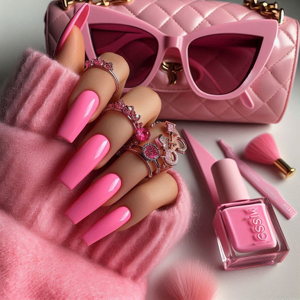 Barbie Pink Baddie Square Nails