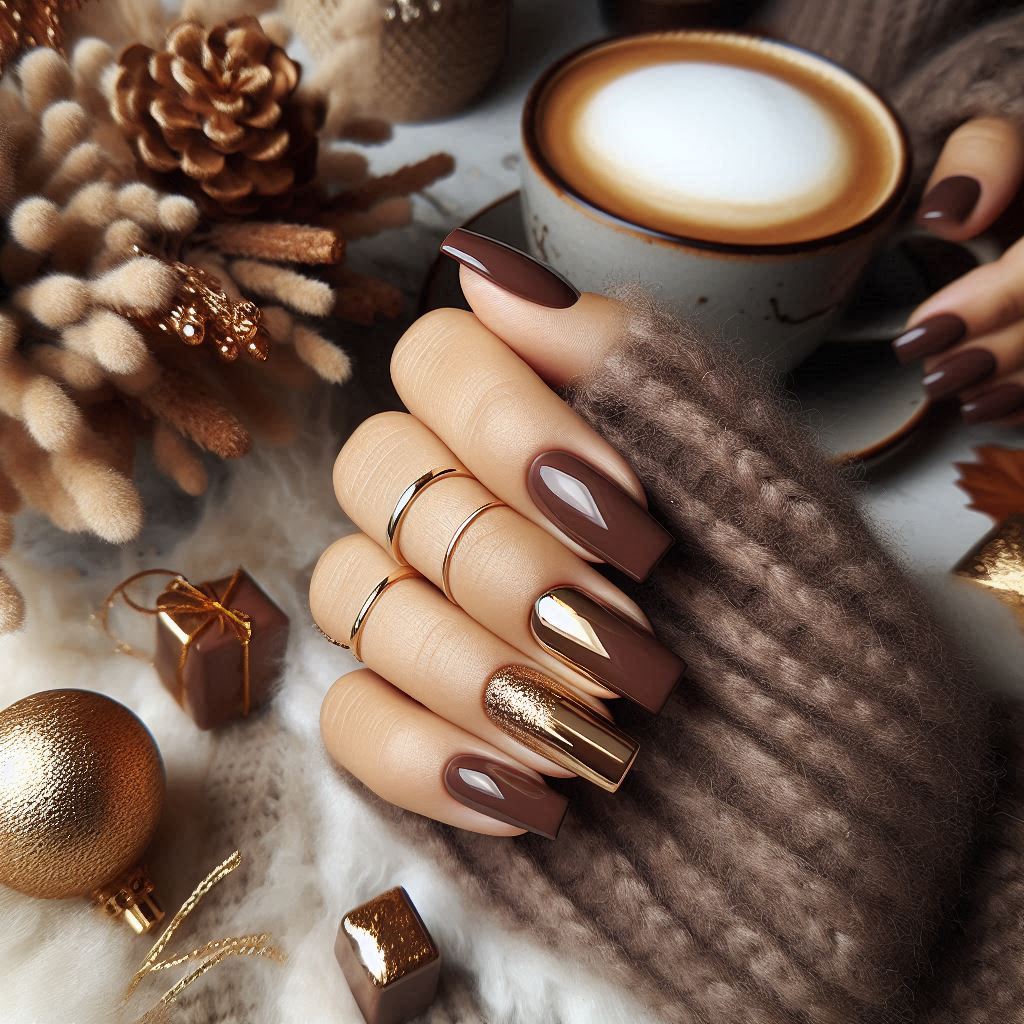 Chocolate Brown Baddie Square Nails
