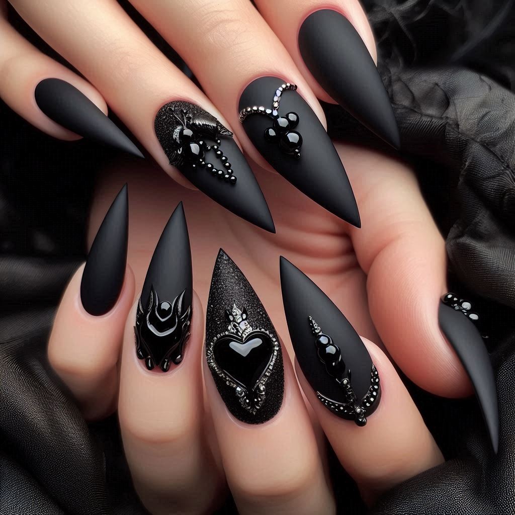 Gothic Matte Black Hearts