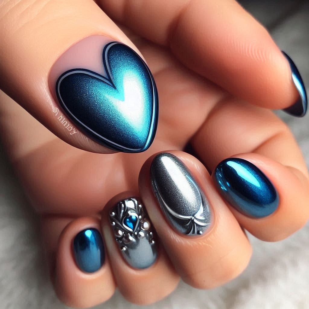 Metallic Blue Half Heart