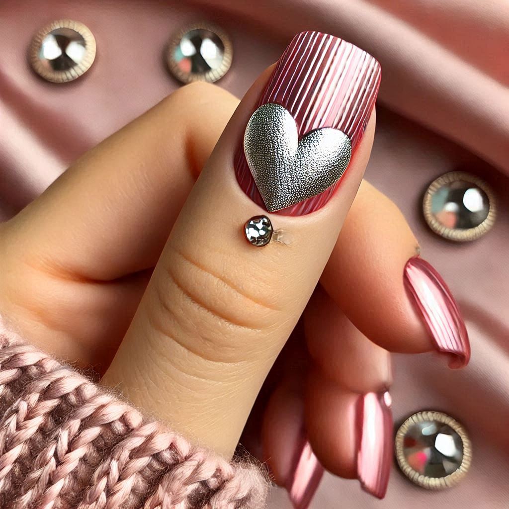 Metallic Pink Half Heart
