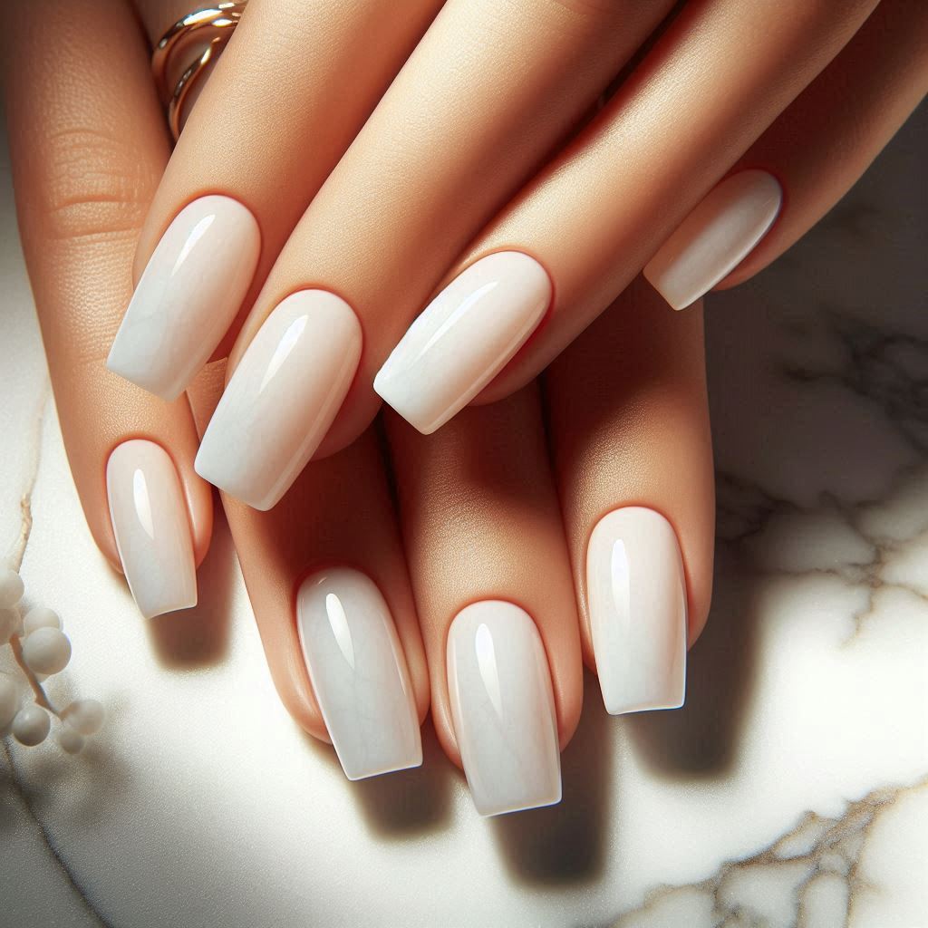 Milky White Baddie Square Nails