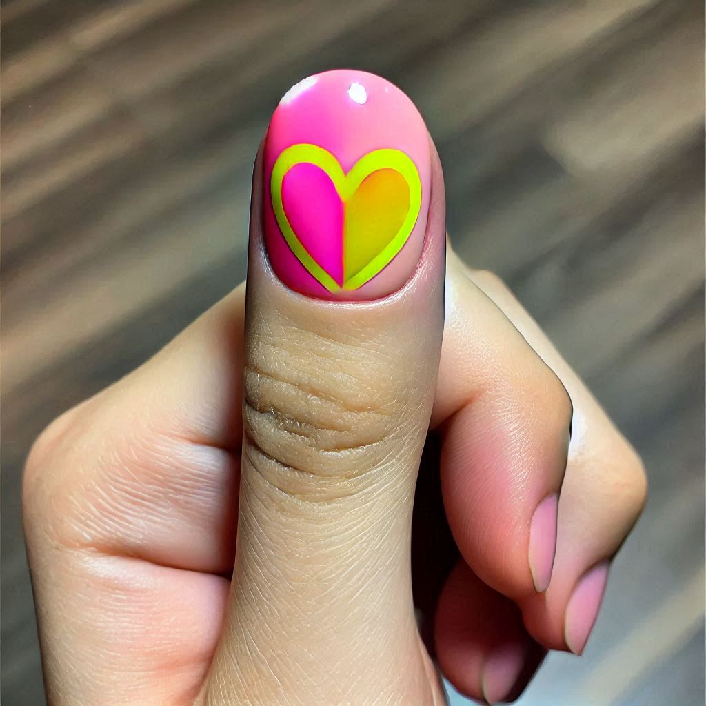 Neon Pink and Yellow Half Heart