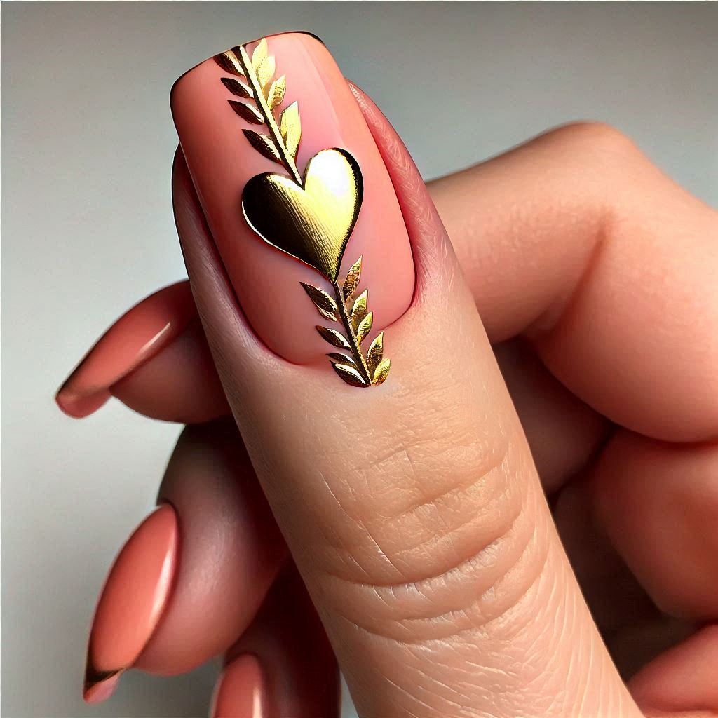 Peach and Gold Half Heart