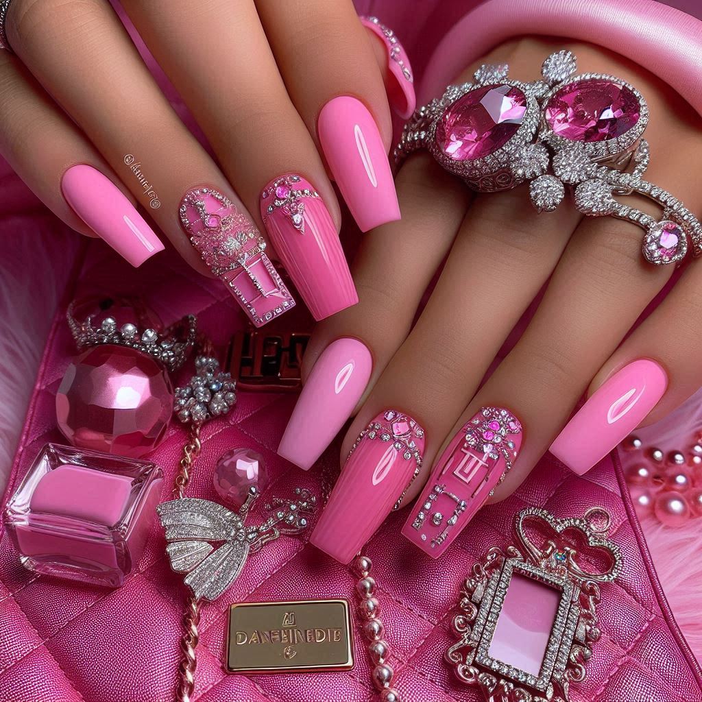 Pink Barbiecore Baddie Square Nails