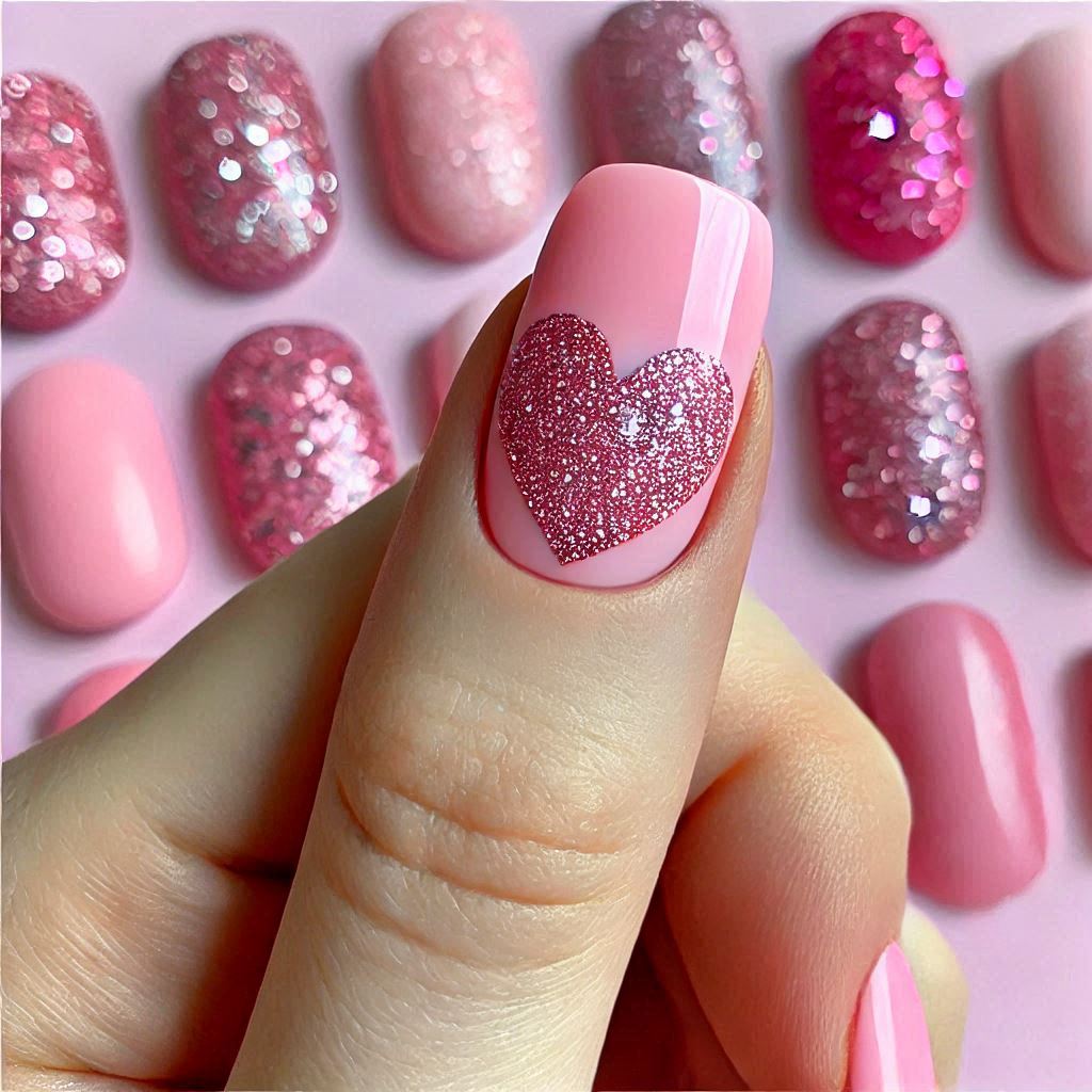 Pink Glitter Half Heart