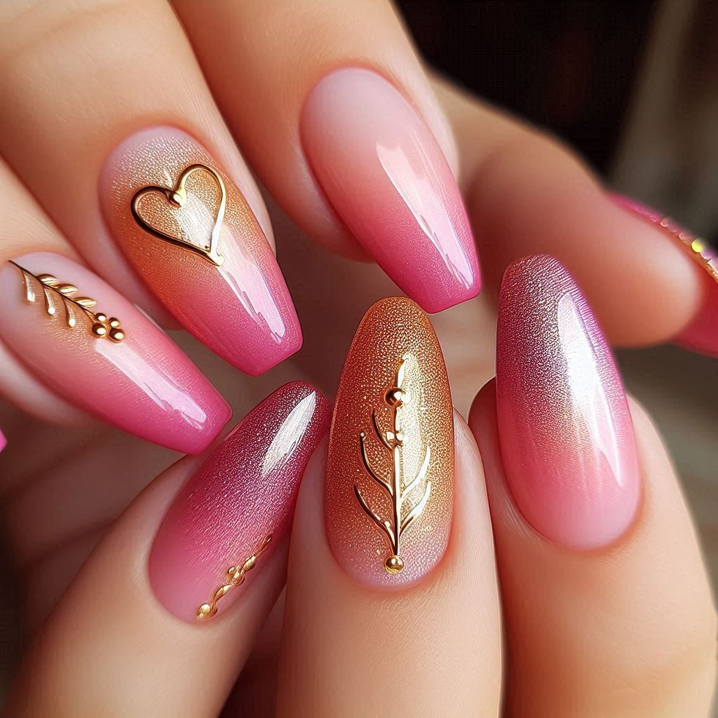 Pink and Gold Gradient Half Heart
