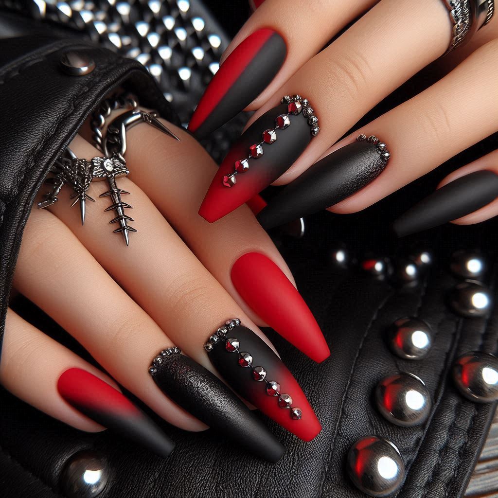 Red and Black Coffin Nails for an Edgy Look