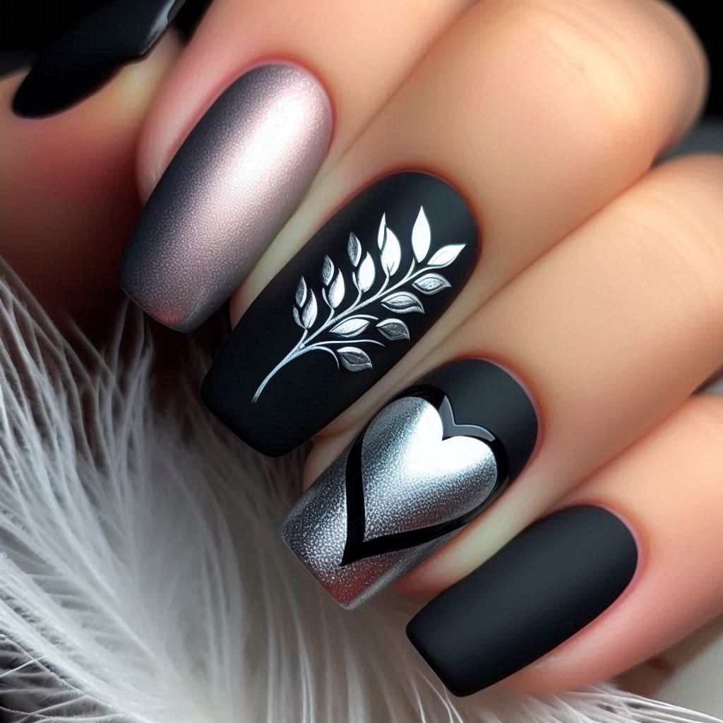 Silver and Black Half Heart
