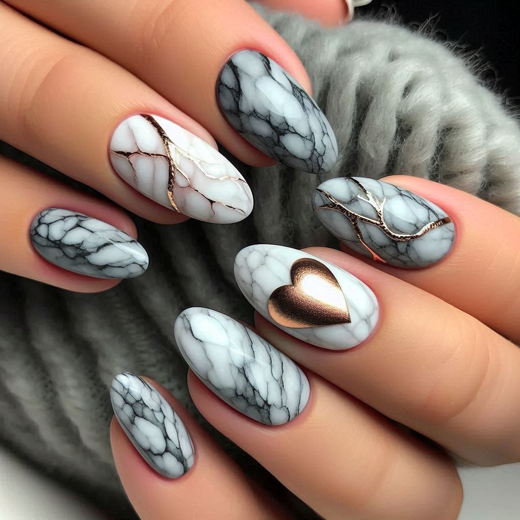 White Marble Half Heart