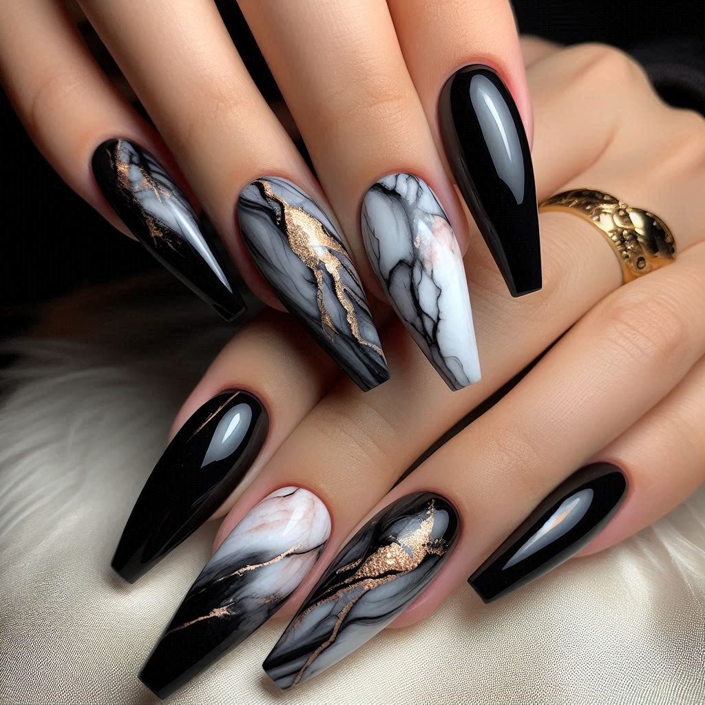Black Marble Luxury Nails