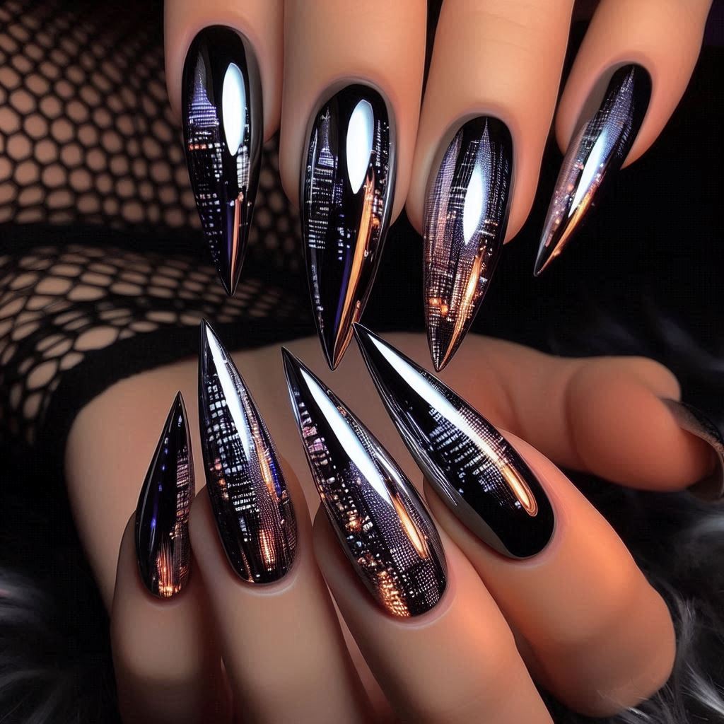 Black & Silver Baddie Nails