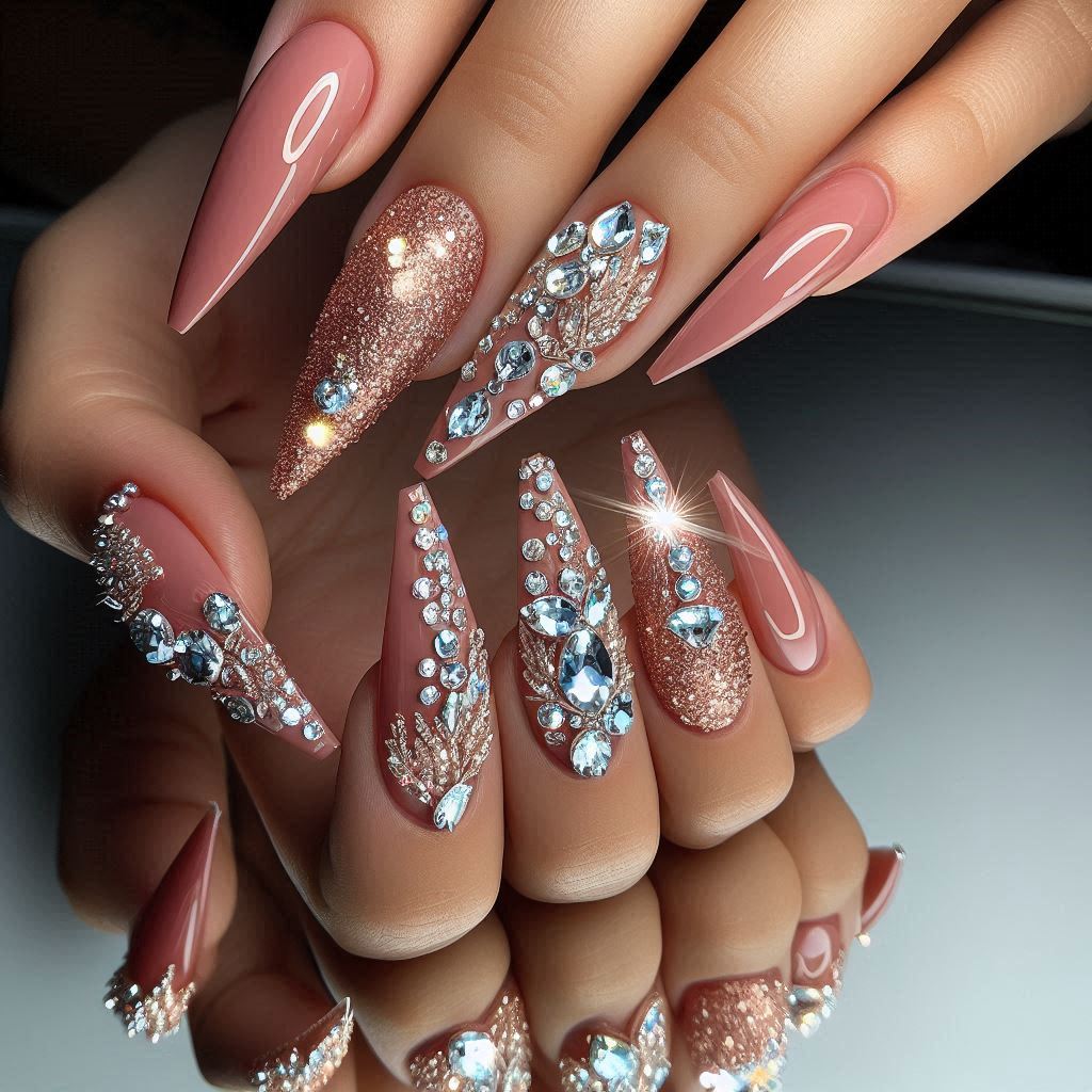 Diamond-Studded Stiletto Nails