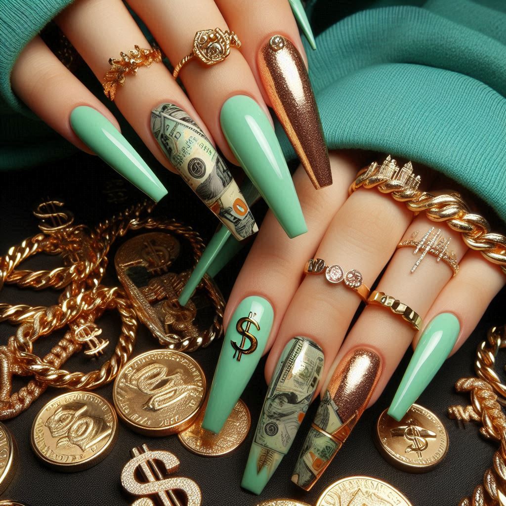 Money Green Acrylic Nails
