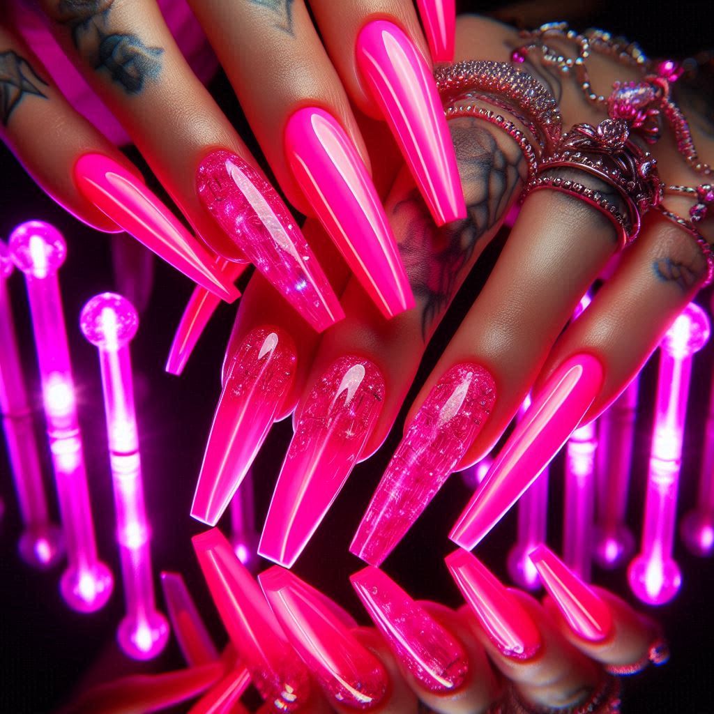 Neon Pink Coffin Nails