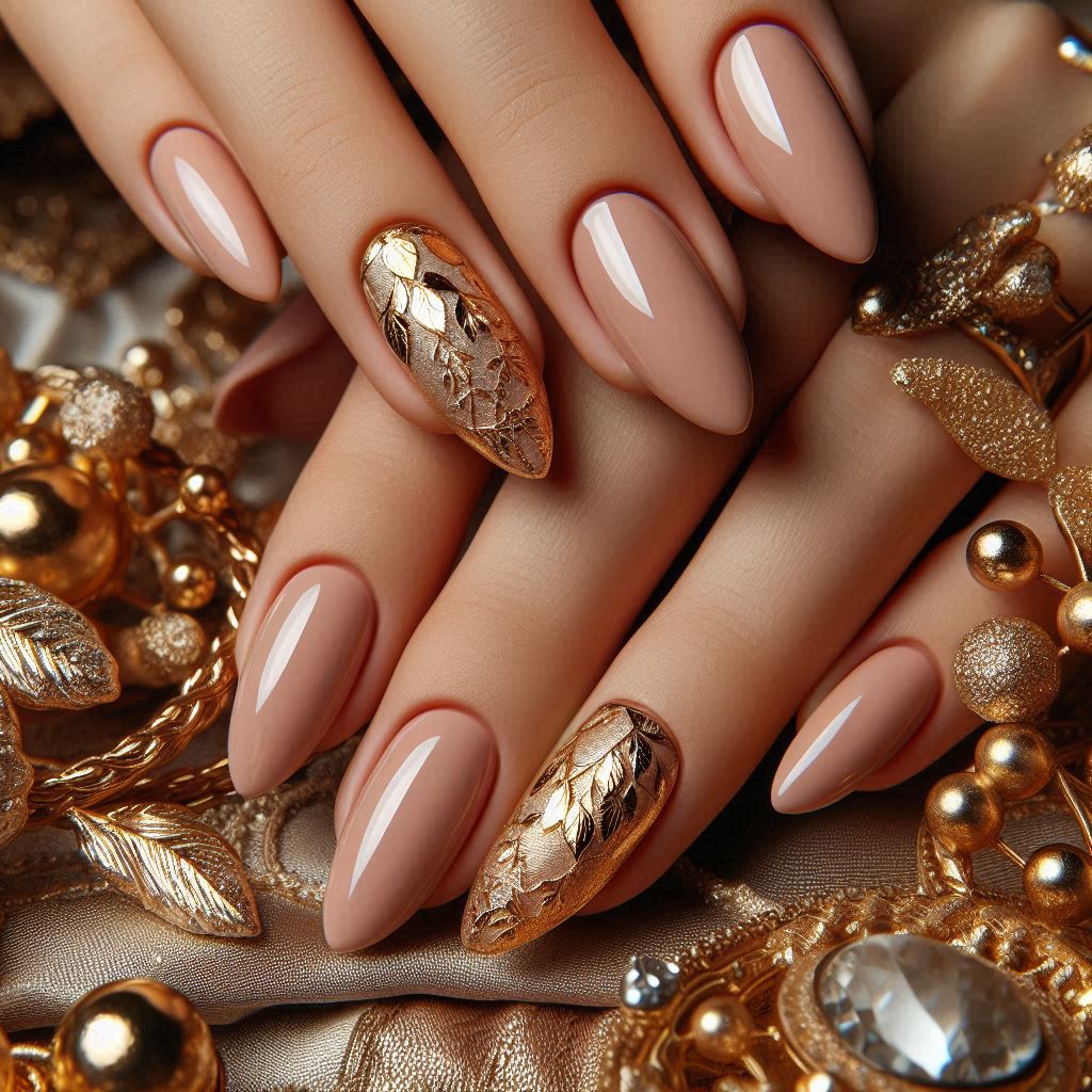 Nude & Gold Foil Nails
