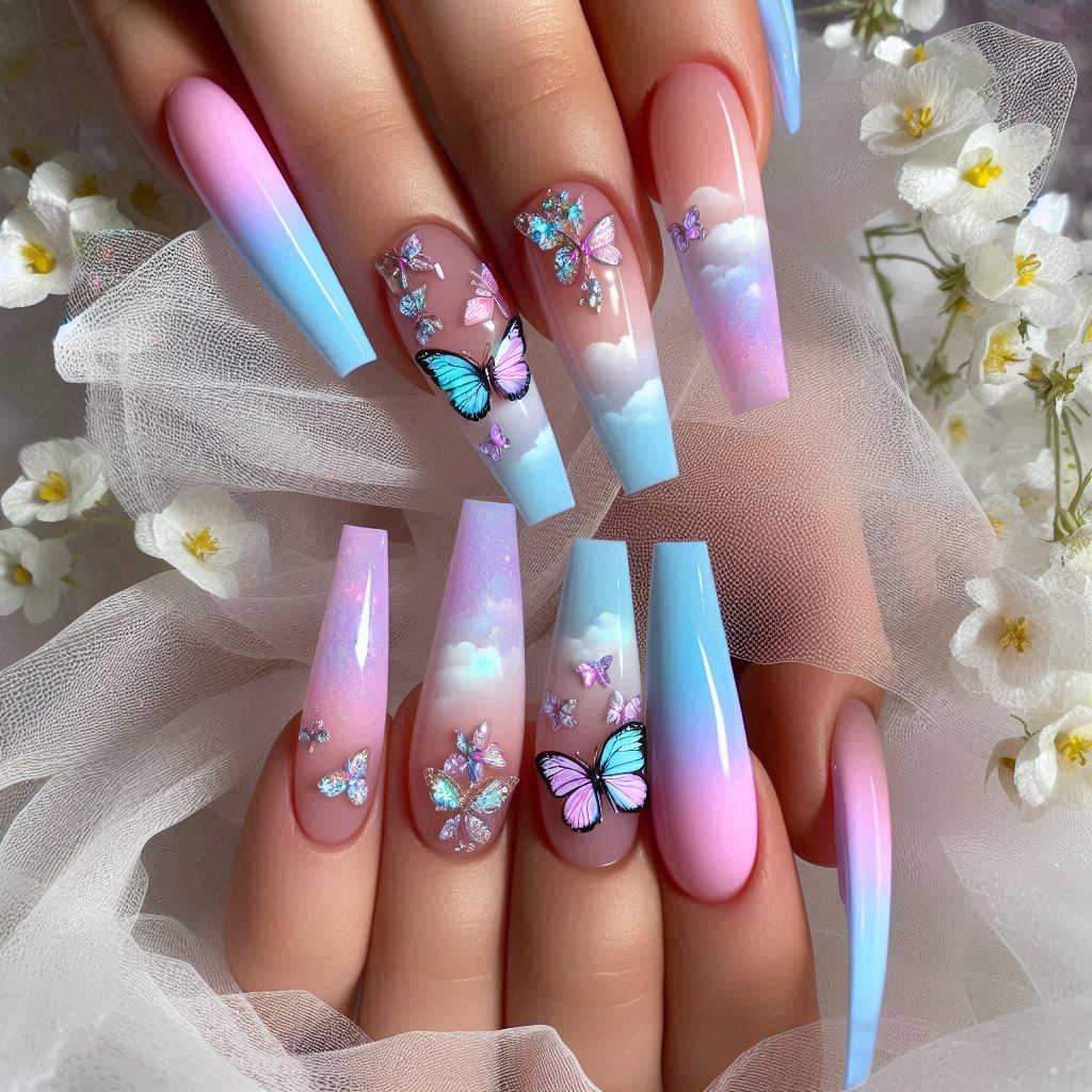 Pastel Butterfly Nails