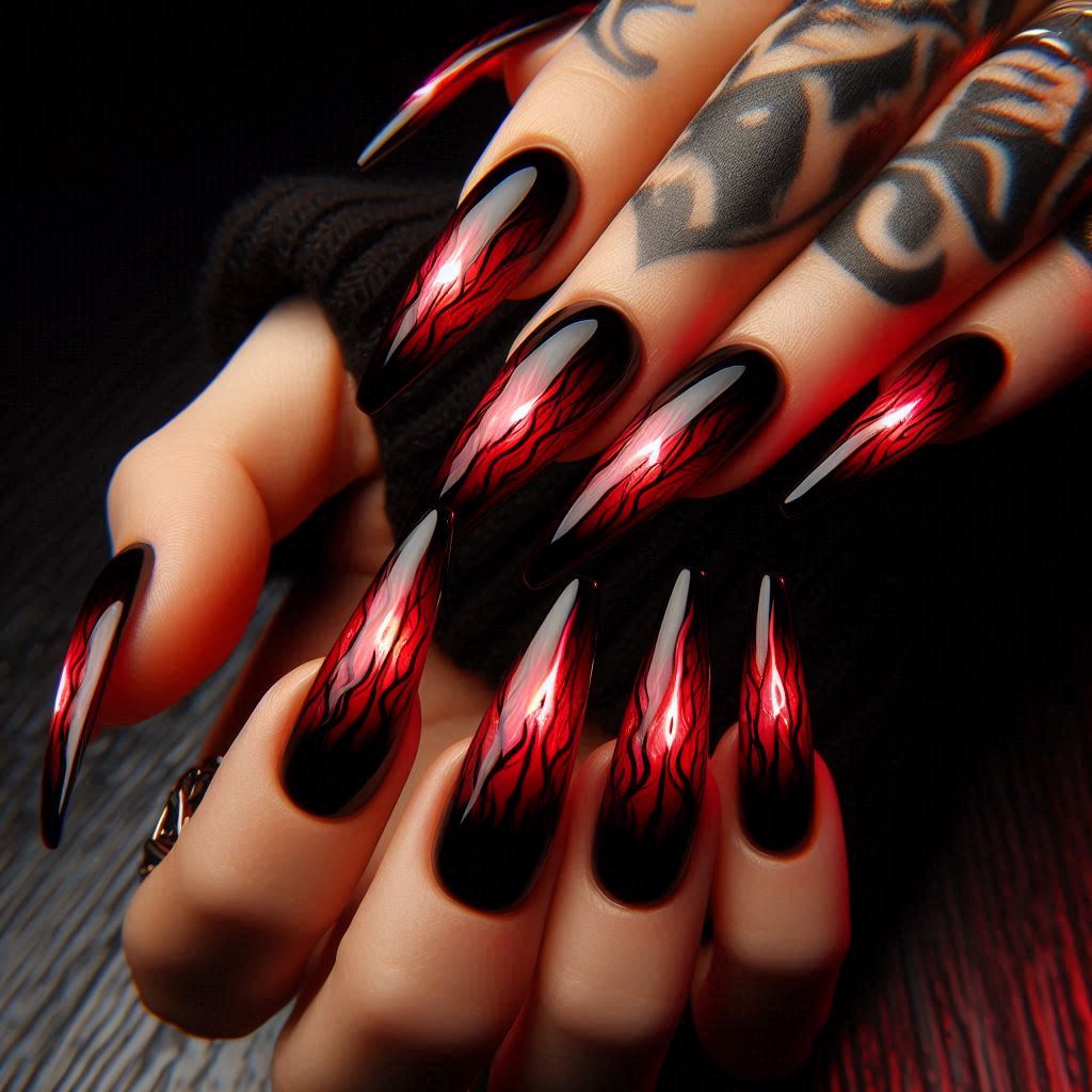 Red & Black Flame Nails